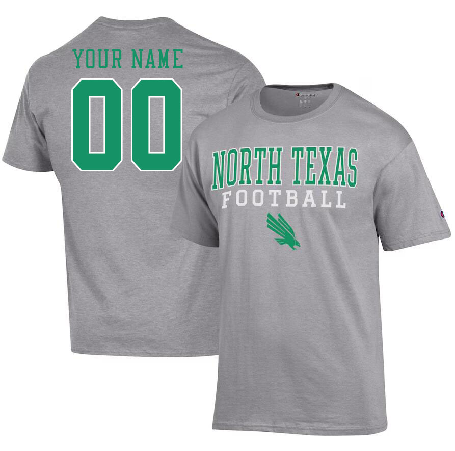 Custom North Texas Mean Green Name And Number Tshirts-Grey